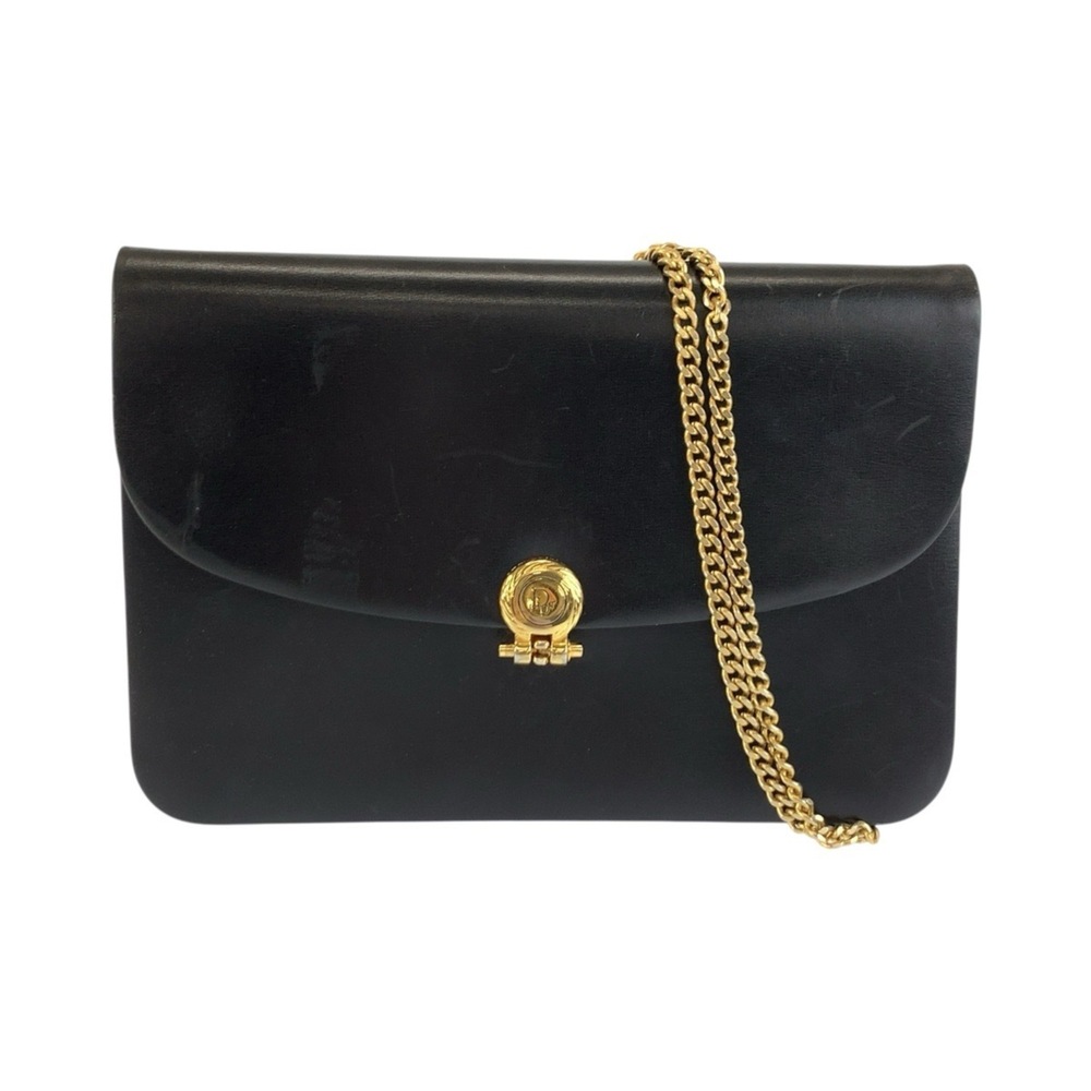 Christian Dior Vintage Black Leather Chain Shoulder Bag Handbag with Gold Har...